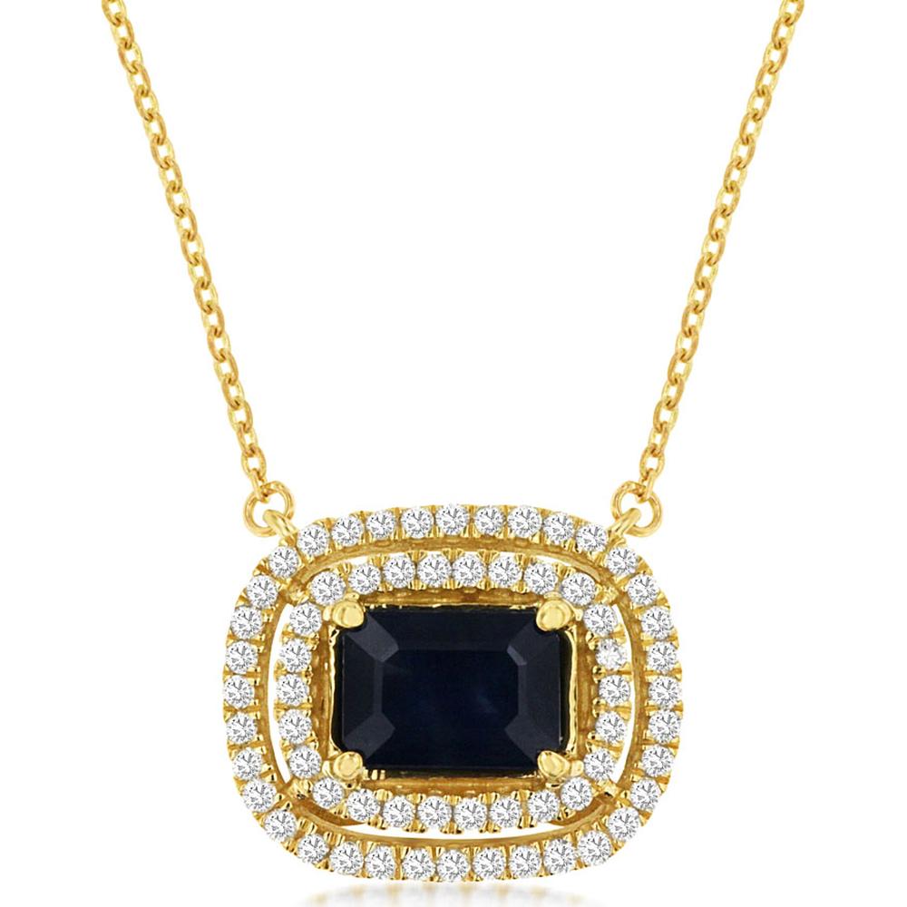 14K Yellow Gold Sapphire & Diamond Pendant Necklace - 1.09 Carats Sapphire, 0.33 Carats Total Diamond Weight