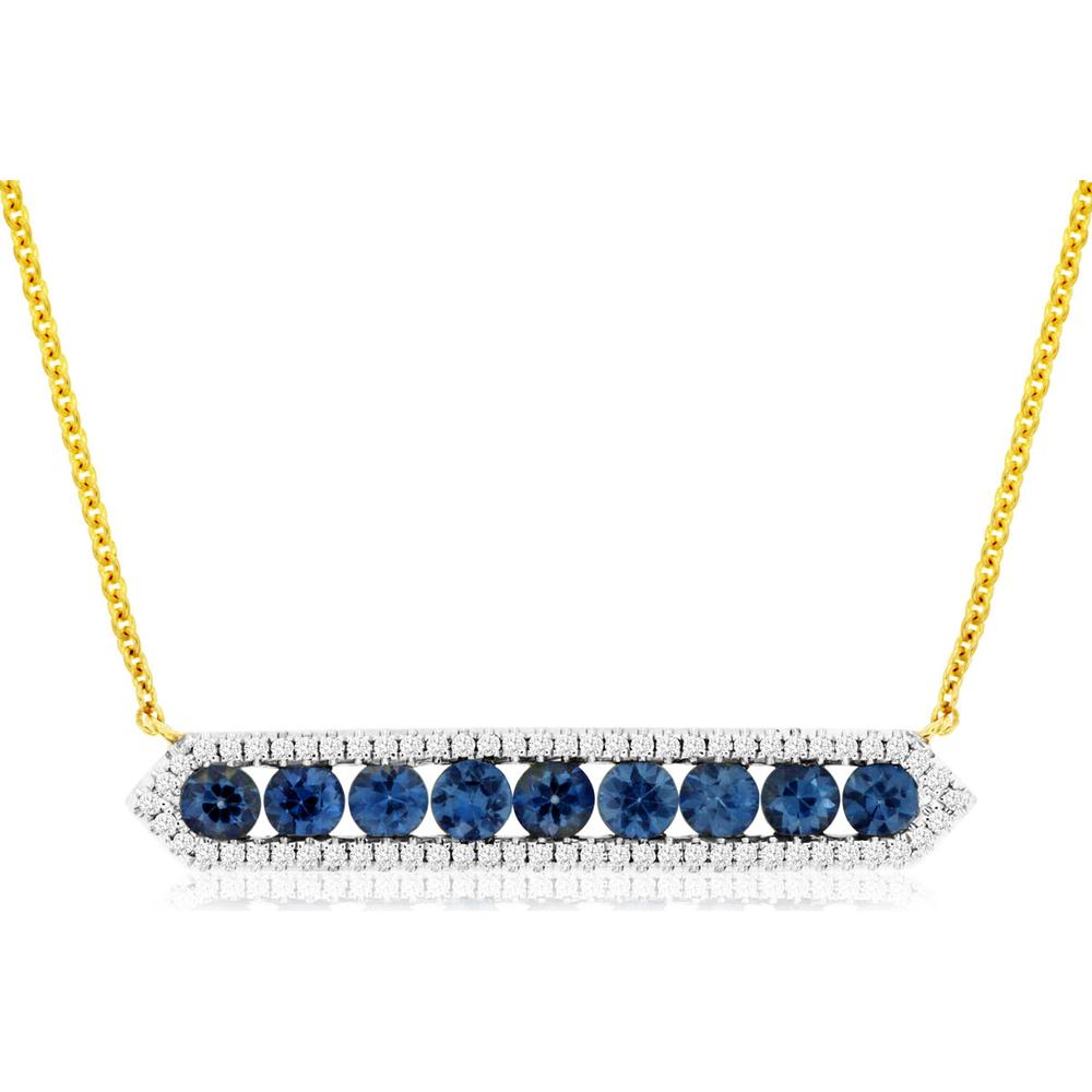 14K Yellow Gold Sapphire & Diamond Pendant Necklace with Round-Cut Sapphires - 1.36 Carats Total Gem Weight