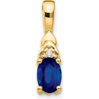 14K Yellow Gold Sapphire and Diamond Pendant with Oval Sapphire - 0.60 Carat Total Sapphire Weight by Oro Pregiato