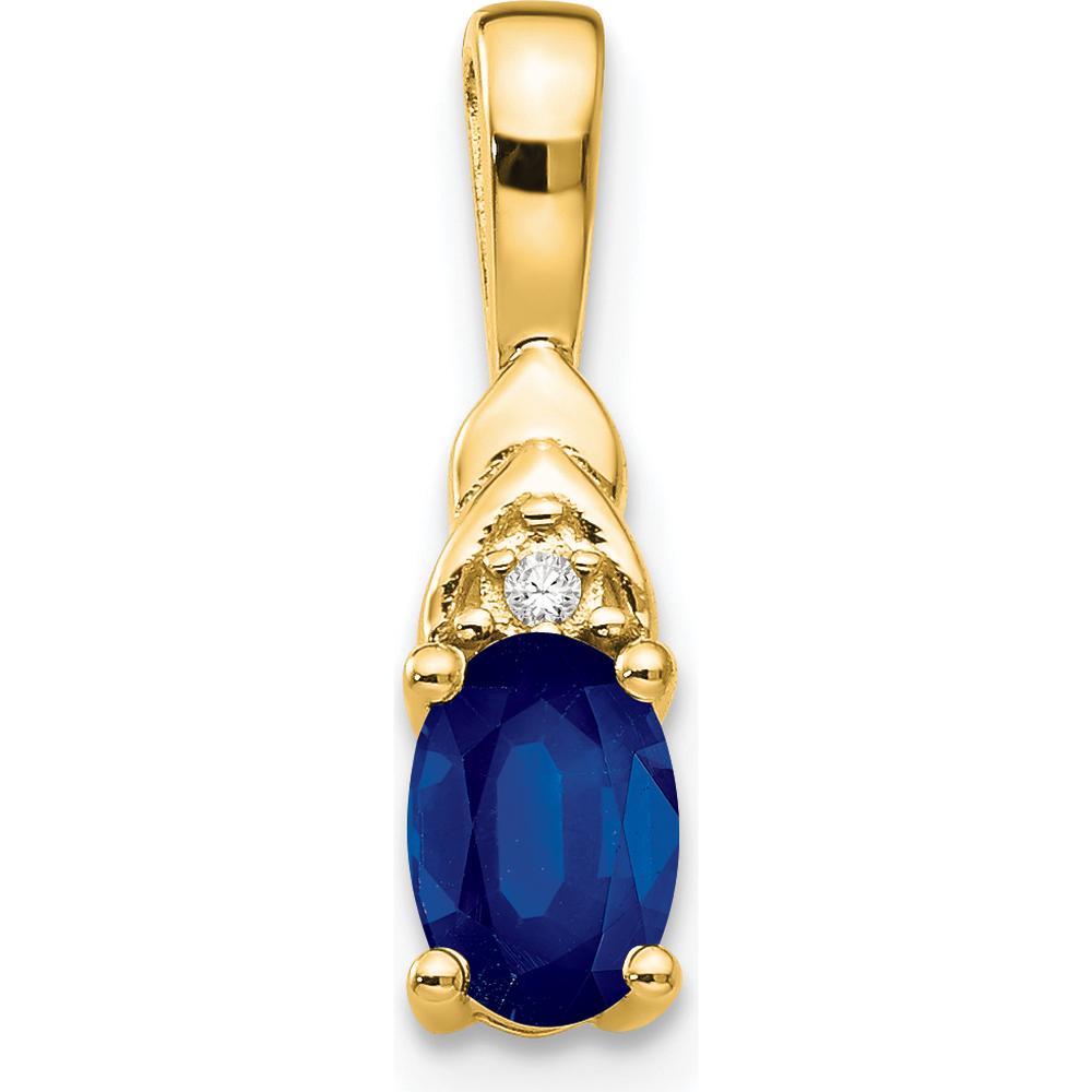 14K Yellow Gold Sapphire and Diamond Pendant with Oval Sapphire - 0.60 Carat Total Sapphire Weight by Oro Pregiato