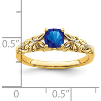 14K Yellow Gold Sapphire and Diamond Ring with Cushion Cut Sapphire - 0.55 Carat Sapphire, 0.02 Carat Total Diamond Weight by 0