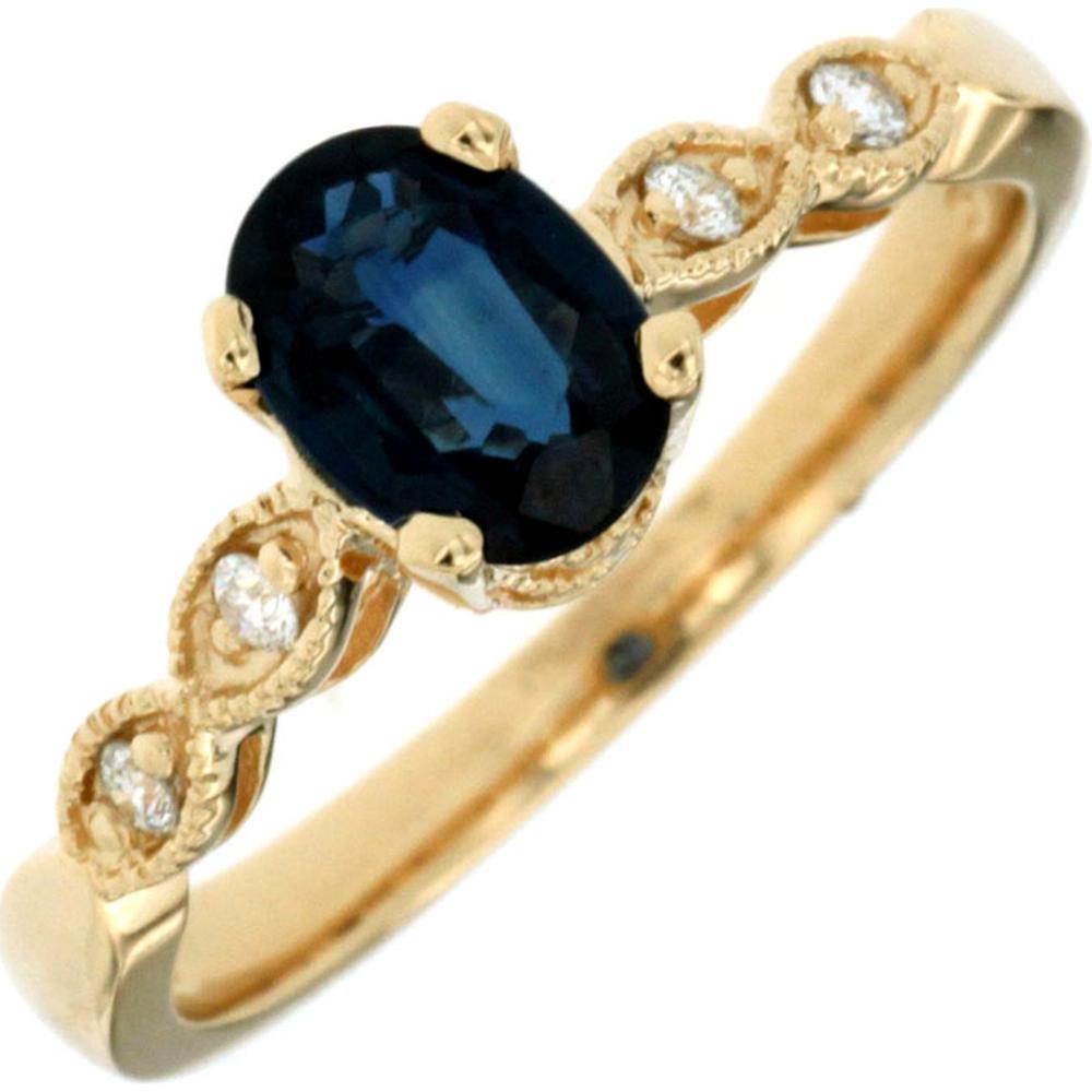 14K Yellow Gold Sapphire and Diamond Ring with Oval Sapphire - 1.08 Carats Total Weight