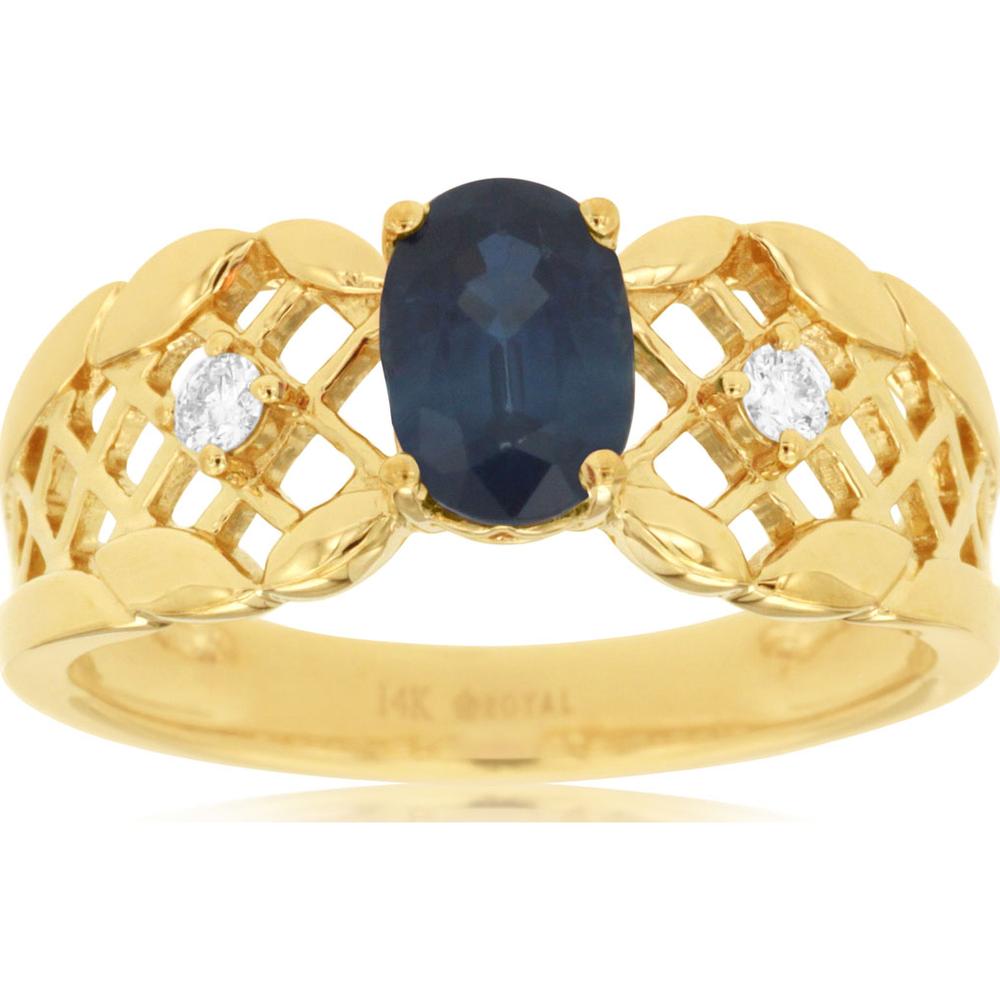 14K Yellow Gold Sapphire & Diamond Ring with Oval Sapphire - 1.10 Carats Total Gemstone Weight