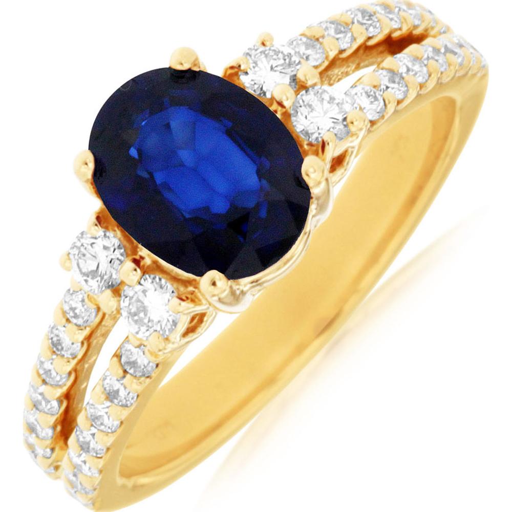 14K Yellow Gold Sapphire & Diamond Ring with Oval Sapphire - 2.05 Carats Total Gemstone Weight