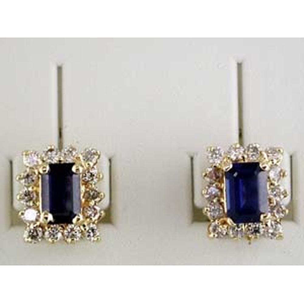14K Yellow Gold Sapphire & Diamond Stud Earrings with Emerald-Cut Sapphires - 1.75 Carats Total Gem Weight