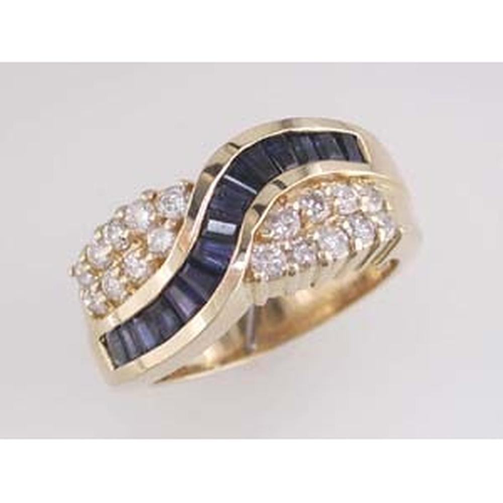 14K Yellow Gold Sapphire and Diamond Wave Ring - 1.75 Carats Total Weight