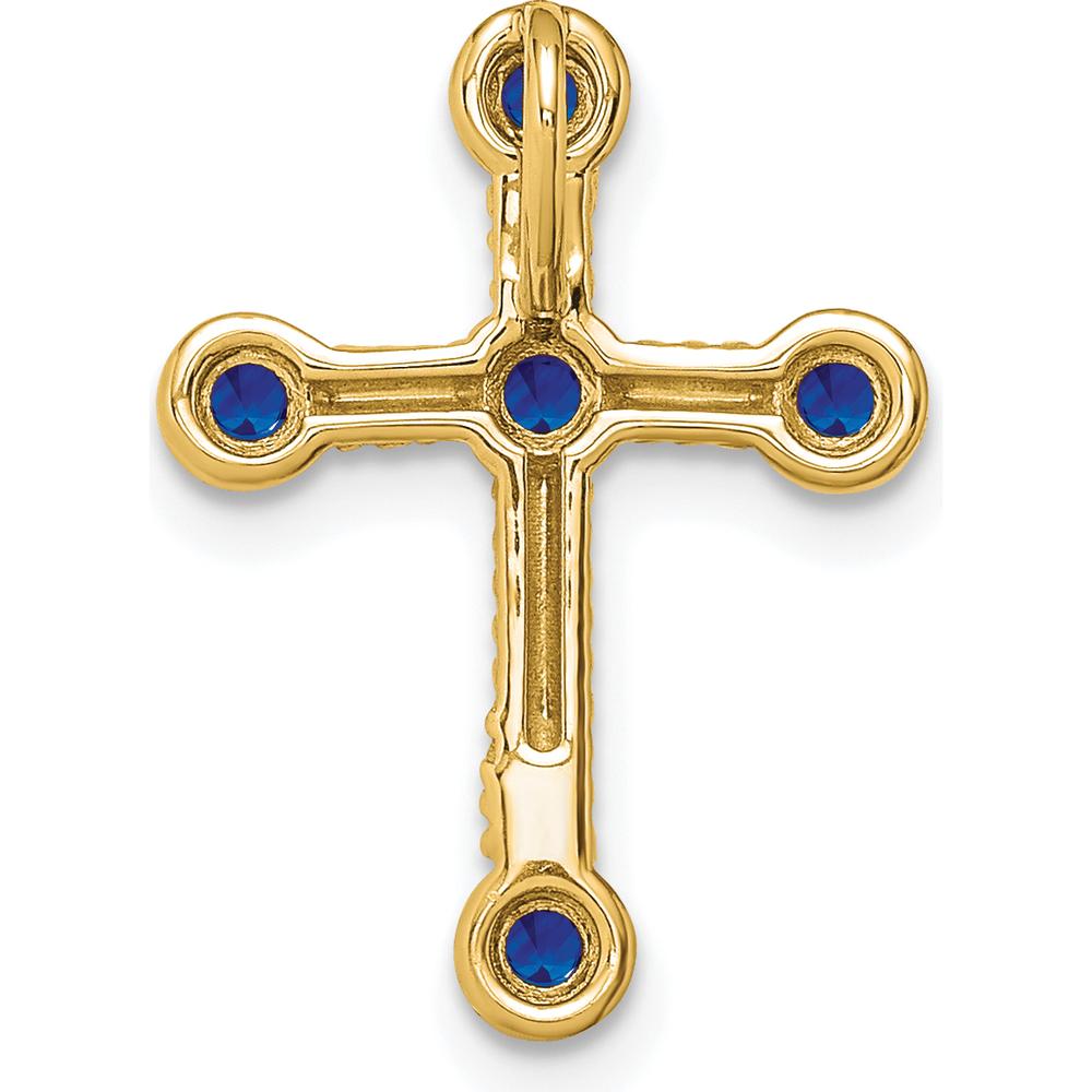 14K Yellow Gold Sapphire Cross Pendant Slide with 5 Round Sapphires - 0.29 Carat Total Gem Weight by Lumare Gioia