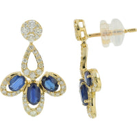 14K Yellow Gold Sapphire Earrings with Diamond Halo - 1.32 Carat Total Sapphire Weight, 0.67 Carat Total Diamond Weight
