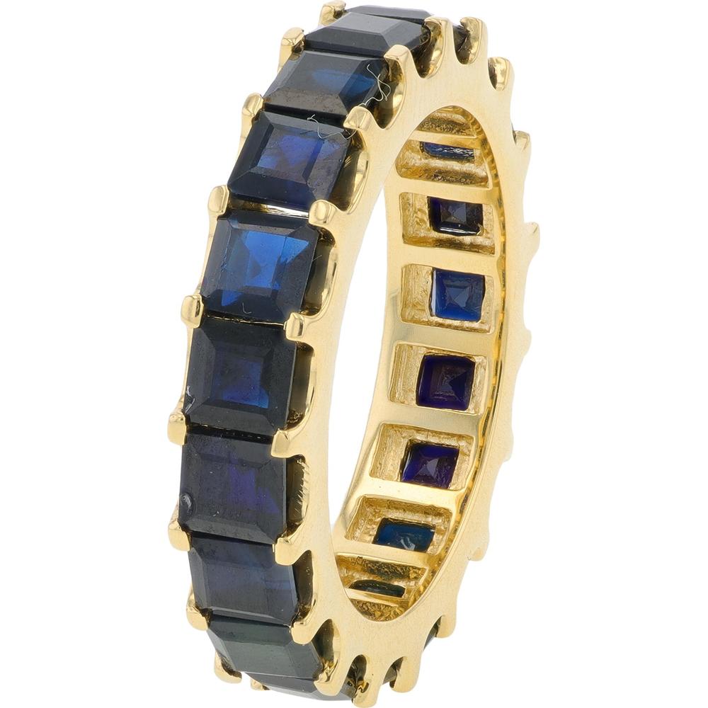 14K Yellow Gold Sapphire Eternity Band with 6 Carat Total Weight Square - Cut Sapphires.