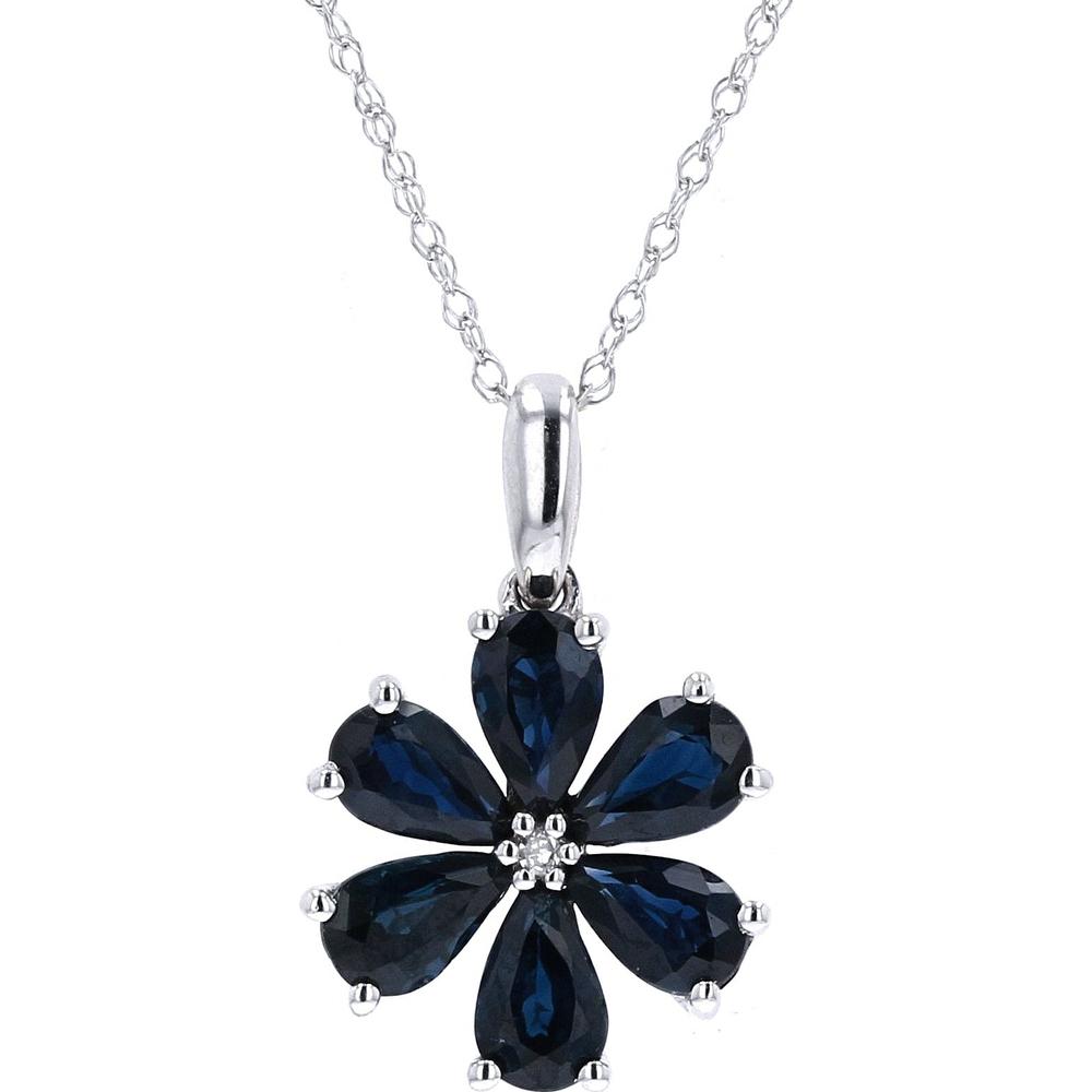 14K Yellow Gold Sapphire Flower Pendant with Pear-Cut Sapphires and Diamond Accent