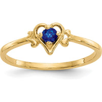 14K Yellow Gold Sapphire Heart Birthstone Ring - 0.17 Carat Round Sapphire by Oro Pregiato