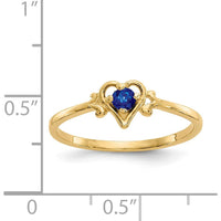 14K Yellow Gold Sapphire Heart Birthstone Ring - 0.17 Carat Round Sapphire by Oro Pregiato