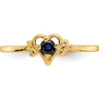 14K Yellow Gold Sapphire Heart Birthstone Ring - 0.17 Carat Round Sapphire by Oro Pregiato