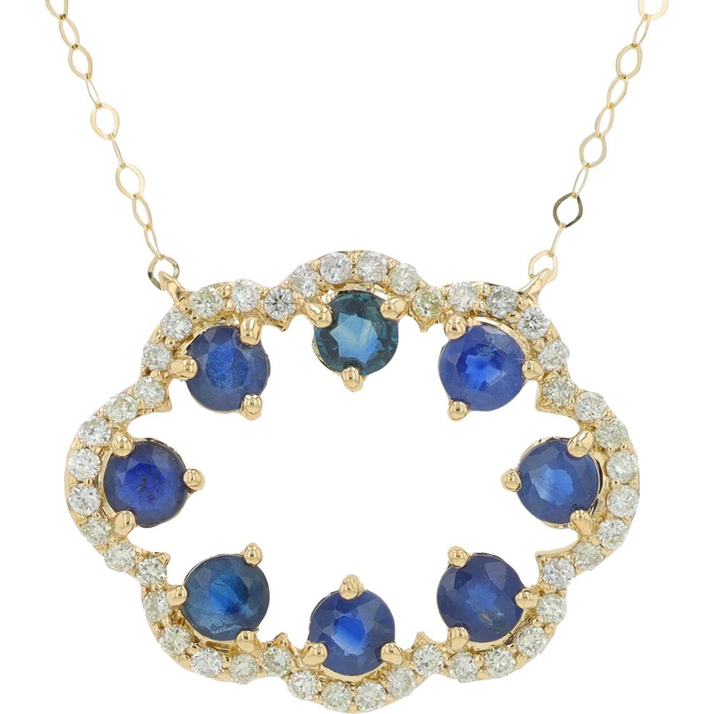 14K Yellow Gold Sapphire Necklace with Diamond Accents - 0.90 - 1.25 Carat Total Sapphire Weight