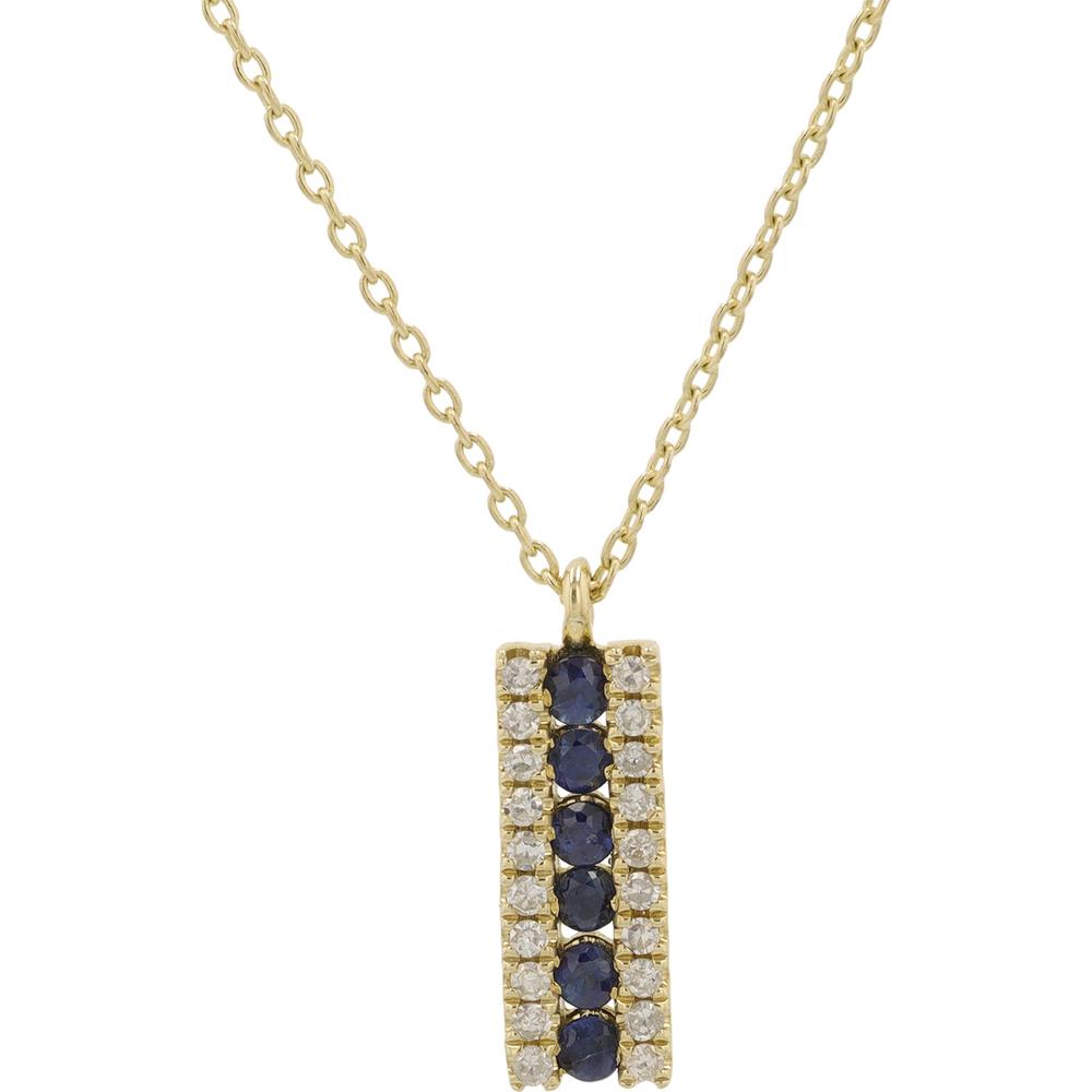 14K Yellow Gold Sapphire Pendant Necklace with 0.15 Carat Total Diamond Accents