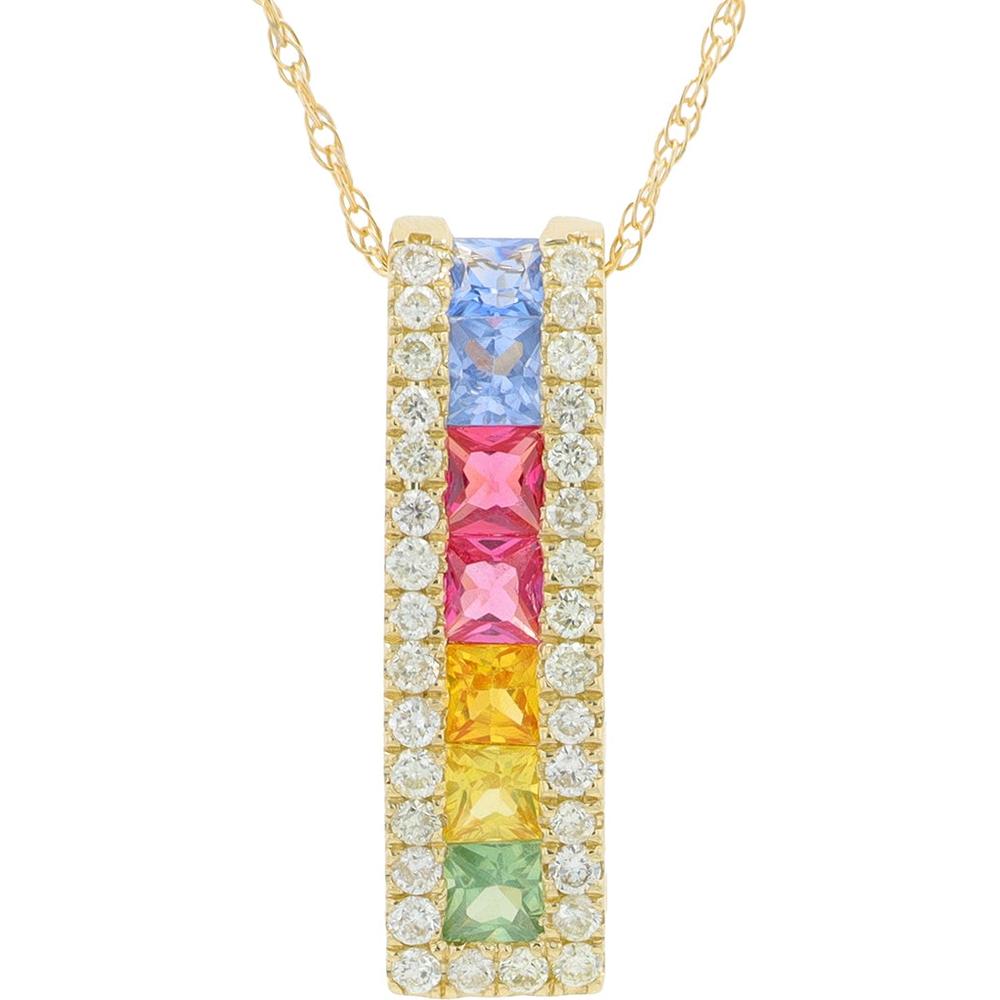 14K Yellow Gold Sapphire Pendant with Diamond Halo - 0.80 Carat Total Sapphire Weight, 0.03 Carat Total Diamond Weight
