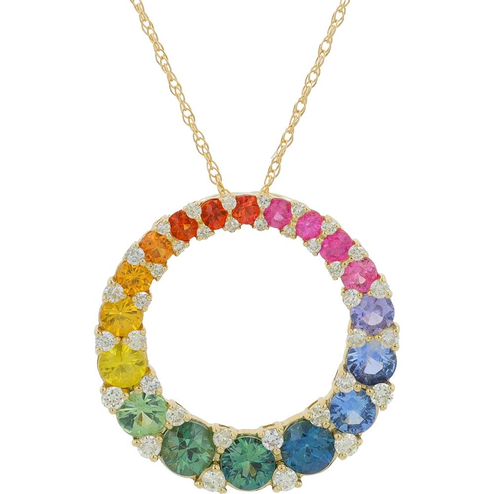 14K Yellow Gold Sapphire Pendant with Diamonds - 1.68 Carats Total Sapphire Weight and 0.26 Carats Total Diamond Weight