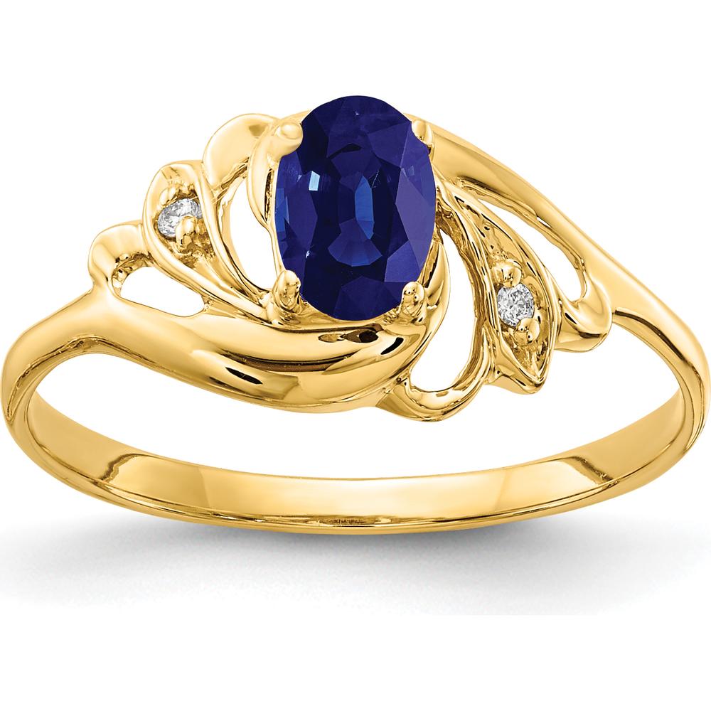 14K Yellow Gold Sapphire Ring with Round Diamond Accents - 0.65 Carat Sapphire, 0.01 Carat Diamond by Monteluci Fine Jewelry