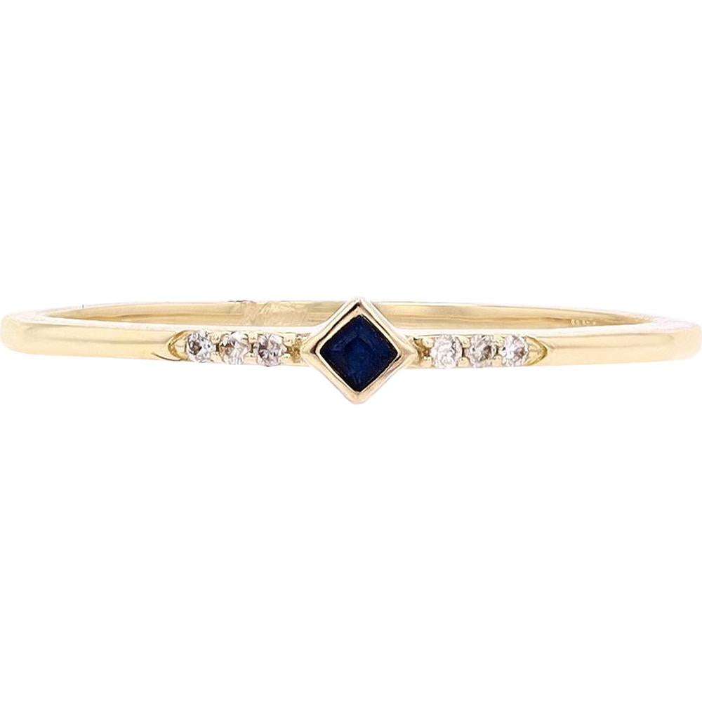 14K Yellow Gold Sapphire Stackable Ring with Diamonds - 0.02 Carats Total Diamond Weight