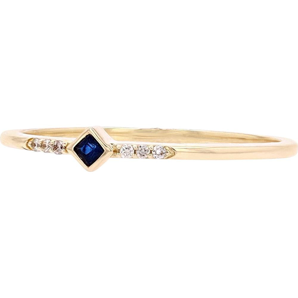 14K Yellow Gold Sapphire Stackable Ring with Diamonds - 0.02 Carats Total Diamond Weight