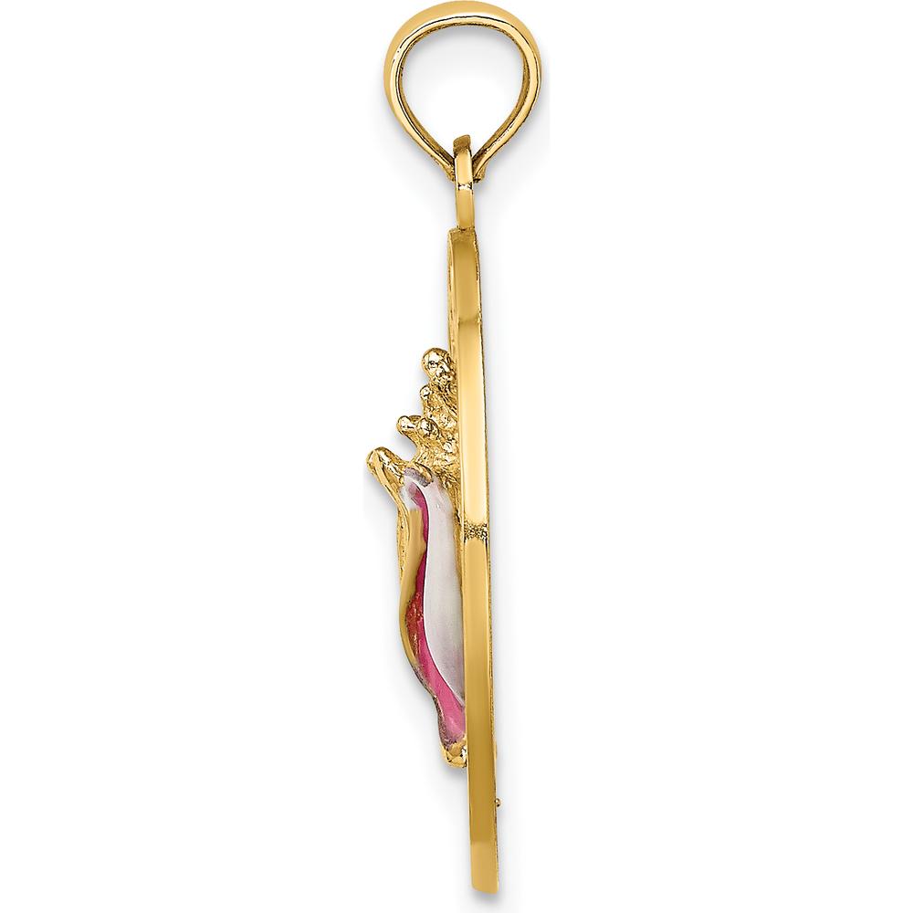 14K Yellow Gold Sarasota Circle Pendant with Enamel Conch Shell Charm by Oro Pregiato