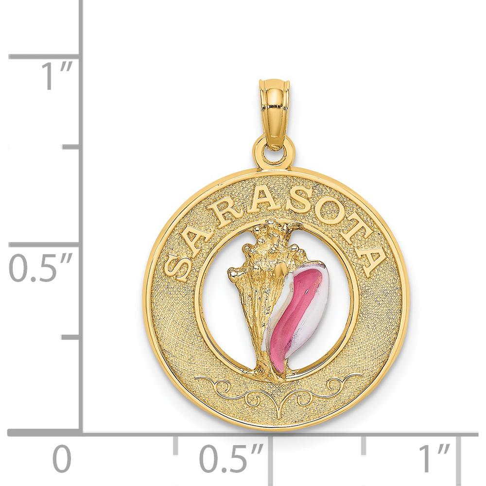 14K Yellow Gold Sarasota Circle Pendant with Enamel Conch Shell Charm by Oro Pregiato