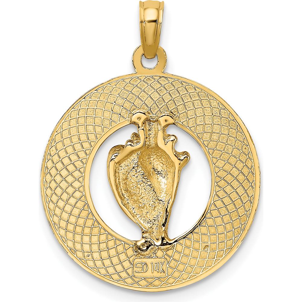 14K Yellow Gold Sarasota Circle Pendant with Enamel Conch Shell Charm by Oro Pregiato