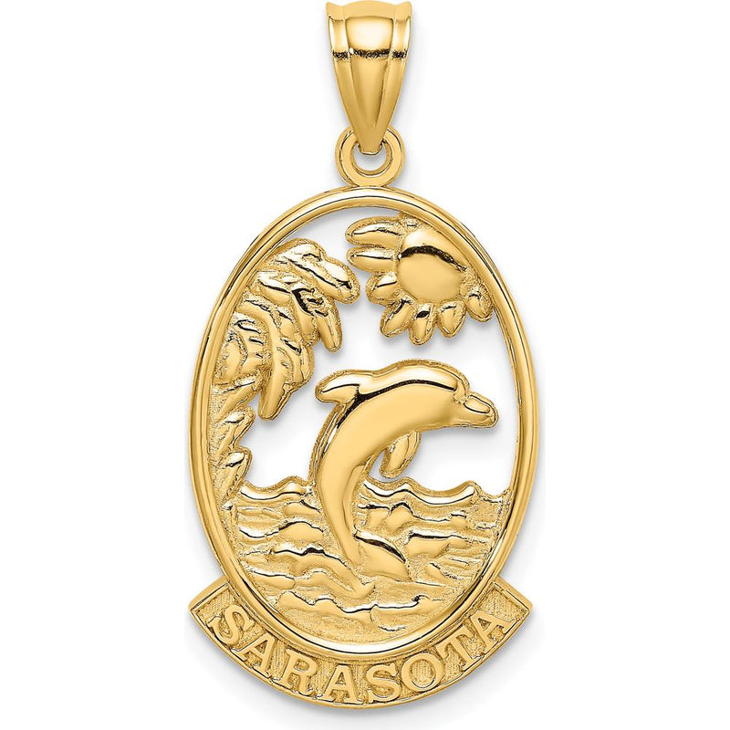 14K Yellow Gold Sarasota Dolphin Sunset Charm - 30mm Length by Oro Pregiato