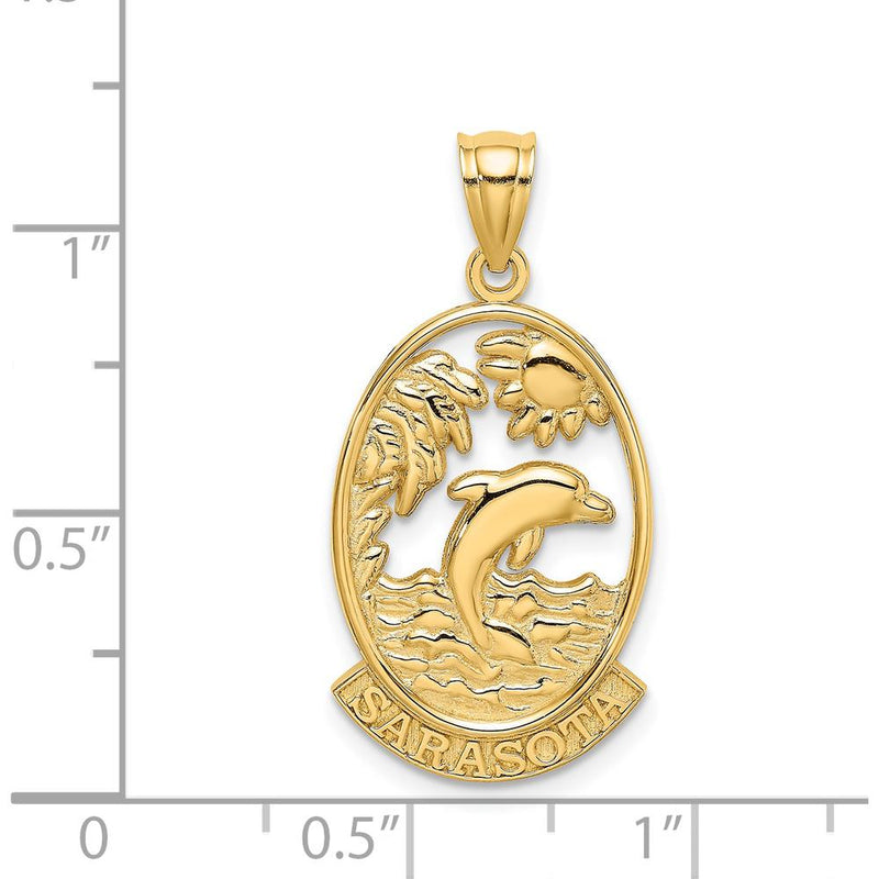 14K Yellow Gold Sarasota Dolphin Sunset Charm - 30mm Length by Oro Pregiato
