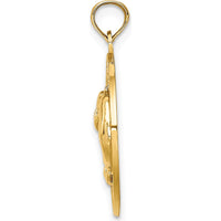 14K Yellow Gold Sarasota Dolphins Circle Pendant - Polished Textured Design by Oro Pregiato