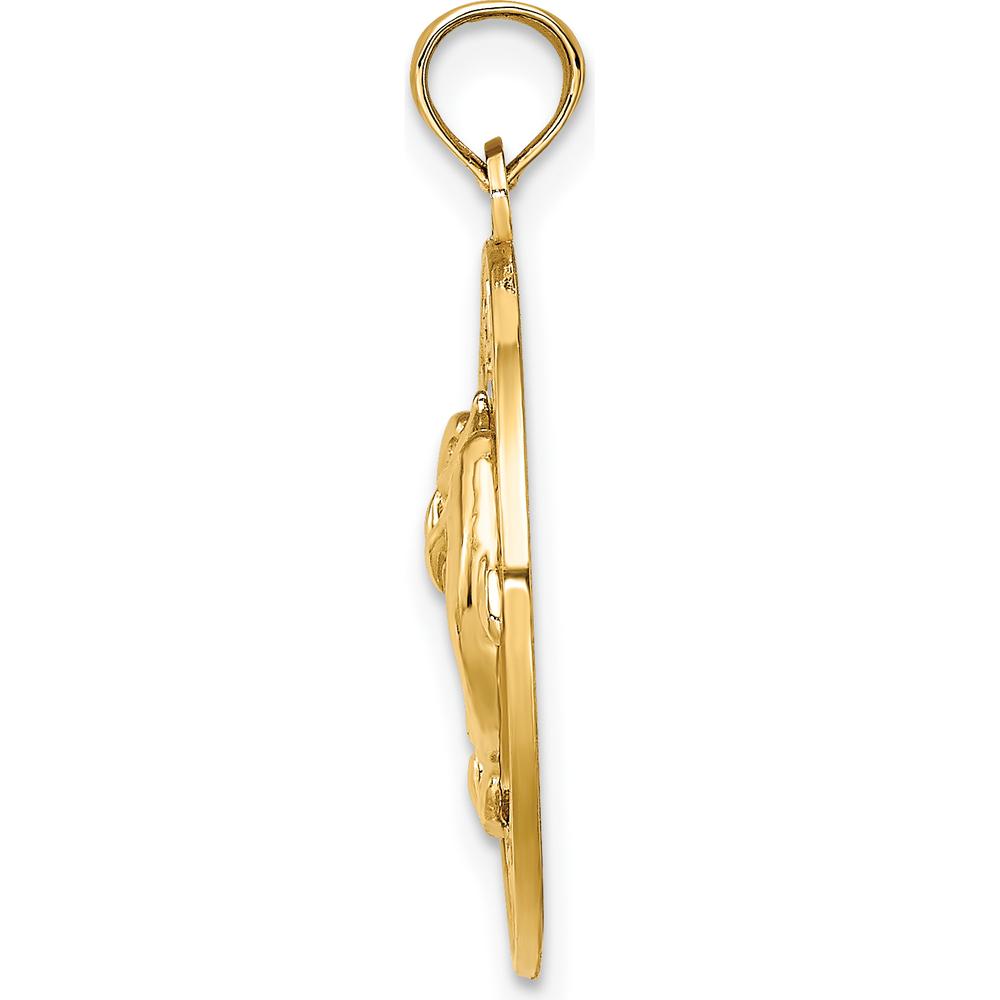 14K Yellow Gold Sarasota Dolphins Circle Pendant - Polished Textured Design by Oro Pregiato