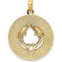 14K Yellow Gold Sarasota Dolphins Circle Pendant - Polished Textured Design by Oro Pregiato