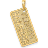 14K Yellow Gold Sarasota License Plate Charm Pendant - Textured Gold Design by Oro Pregiato