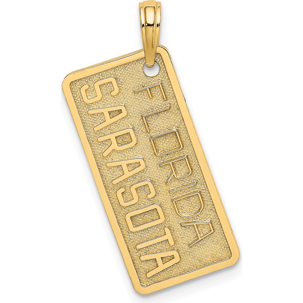 14K Yellow Gold Sarasota License Plate Charm Pendant - Textured Gold Design by Oro Pregiato