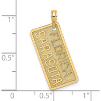 14K Yellow Gold Sarasota License Plate Charm Pendant - Textured Gold Design by Oro Pregiato