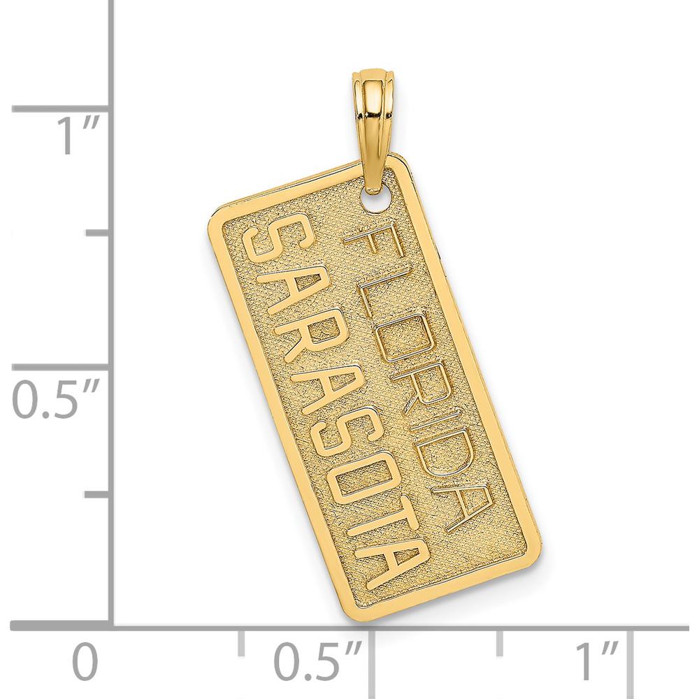 14K Yellow Gold Sarasota License Plate Charm Pendant - Textured Gold Design by Oro Pregiato