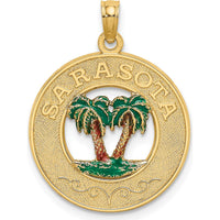 14K Yellow Gold Sarasota Palm Tree Enamel Charm Pendant - Textured Finish by Oro Pregiato