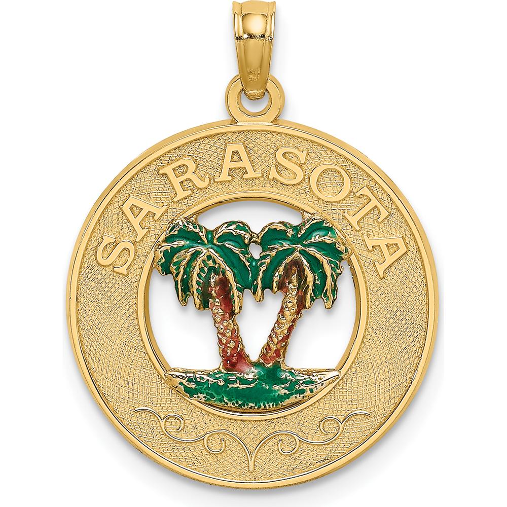 14K Yellow Gold Sarasota Palm Tree Enamel Charm Pendant - Textured Finish by Oro Pregiato