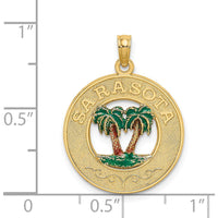 14K Yellow Gold Sarasota Palm Tree Enamel Charm Pendant - Textured Finish by Oro Pregiato