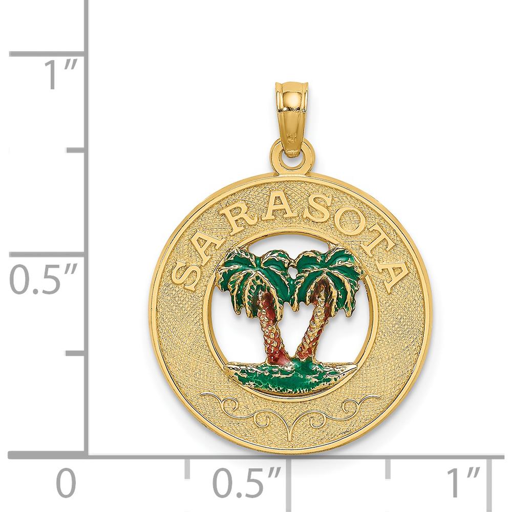 14K Yellow Gold Sarasota Palm Tree Enamel Charm Pendant - Textured Finish by Oro Pregiato