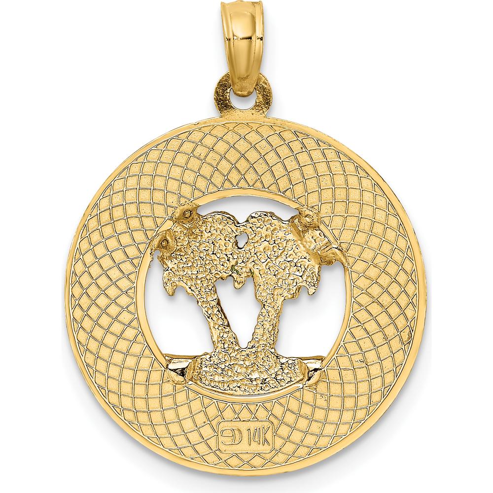 14K Yellow Gold Sarasota Palm Tree Enamel Charm Pendant - Textured Finish by Oro Pregiato