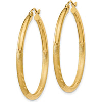 14K Yellow Gold Satin & Diamond-Cut 2.5mm Round Hoop Earrings - 30mm by 0