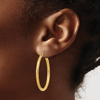 14K Yellow Gold Satin & Diamond-Cut 2.5mm Round Hoop Earrings - 30mm by 0