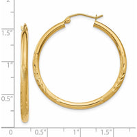 14K Yellow Gold Satin & Diamond-Cut 2.5mm Round Hoop Earrings - 30mm by 0