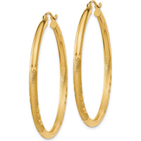 14K Yellow Gold Satin and Diamond-Cut 2.5mm Round Hoop Earrings by 0