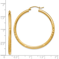 14K Yellow Gold Satin and Diamond-Cut 2.5mm Round Hoop Earrings by 0