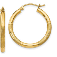 14K Yellow Gold Satin and Diamond-Cut 24mm Round Hoop Earrings by 0