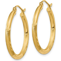 14K Yellow Gold Satin and Diamond-Cut 24mm Round Hoop Earrings by 0
