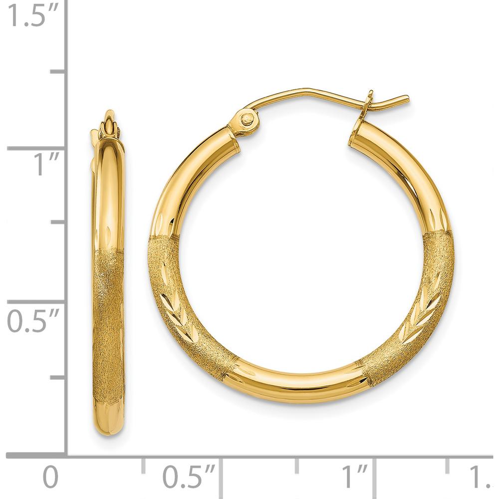 14K Yellow Gold Satin and Diamond-Cut 24mm Round Hoop Earrings by 0
