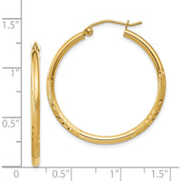 14K Yellow Gold Satin and Diamond-Cut 2mm Round Tube Hoop Earrings - 30mm Length by 0